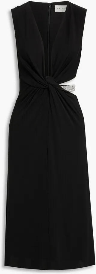 Selena twist-front crystal-embellished jersey midi dress