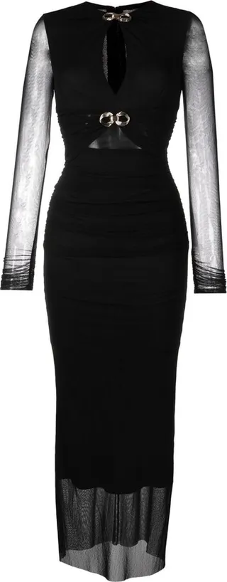 Keyhole Detail Sheer Panel Midi Dress