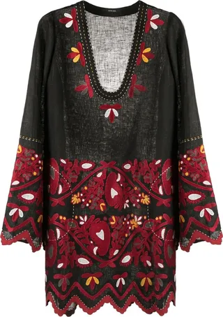 Black Pippa Embroidered Linen Mini Dress