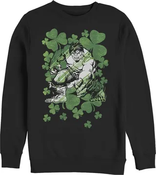 Men's Marvel St. Patrick's Day Hulk Clover Field Sweatshirt - Black - X Large