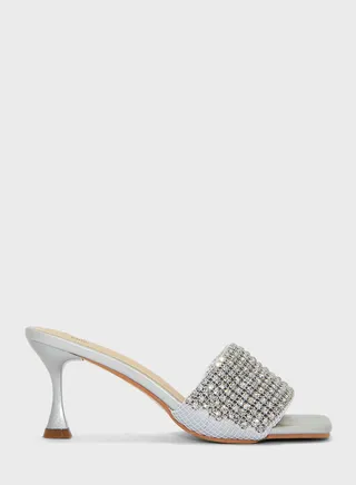 Diamante Square Toe Mule Sandal