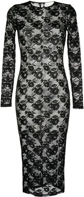 Floral-Lace Detail Midi Dress