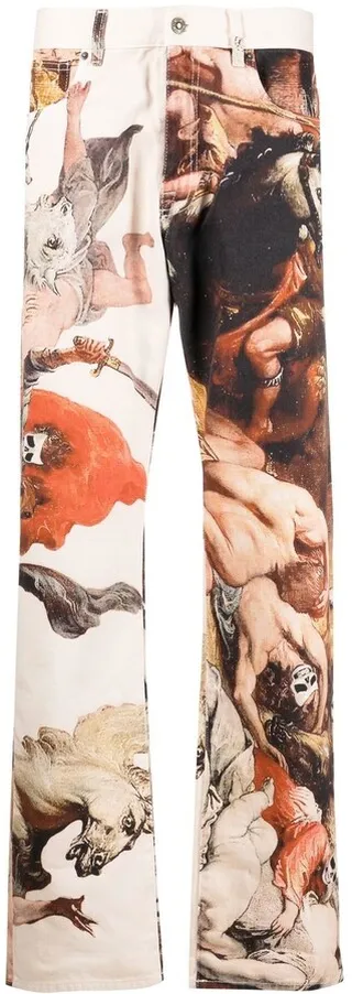 Graphic-Print Straight-Leg Trousers