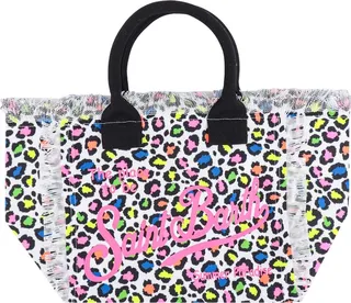 Canvas handbag with printed logo on the front