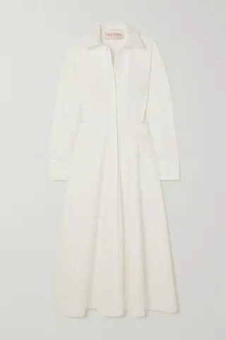 Valentino Garavani - Bow-detailed Cutout Cotton-poplin Midi Shirt Dress - White