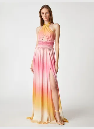 Halter Neck Degrade Maxi Party Dress