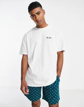 Threadbare arnold short pajama set with paisley print in white and galatic teal