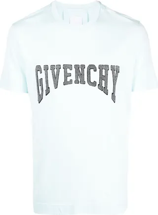 Blue Embroidered Logo Cotton T-Shirt