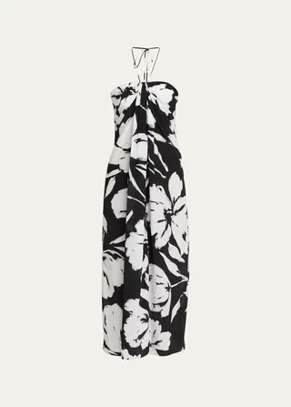 Brushstroke Floral Print Halter Tunic Blouse