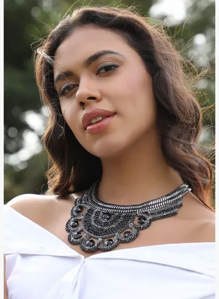 Silver Plated Designer Stone Party Wear Necklace For Women