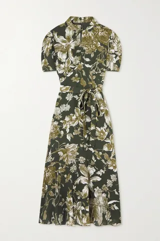 Erdem - Laurea Belted Floral-print Crepe Midi Dress - Green