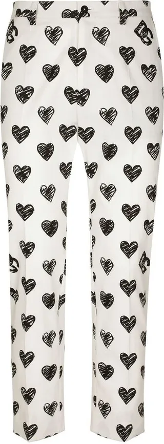 Heart-Print Straight-Leg Trousers