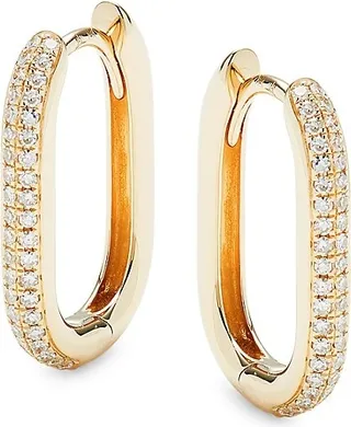 14K Yellow Gold & 0.18 TCW Diamond Hoop Earrings