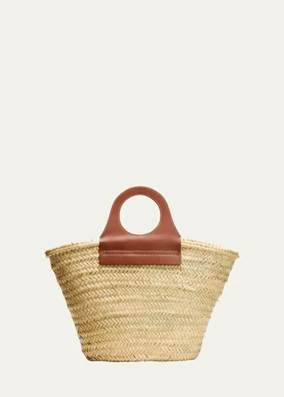 Cutout Straw Top-Handle Bag