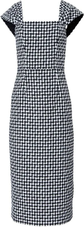 Houndstooth-Print Belted Dress