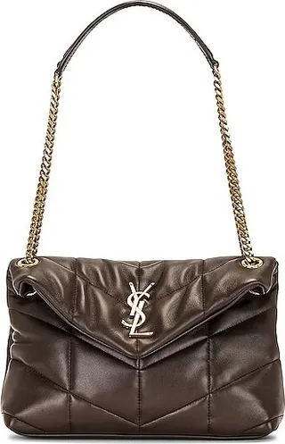 Saint Laurent Small Lou Lou Puffer Chain Bag in Chocolate