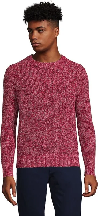 Lands' End Men's Cotton Drifter Saddle Crew Shaker Marl Sweater - Large - Compass Red Marl