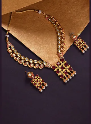 Gold Plated Designer Kundan Necklace and Earrings Set