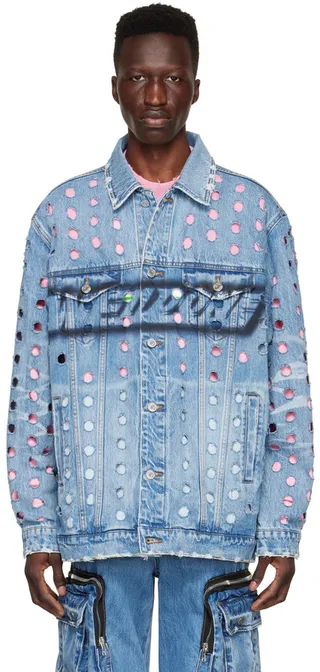 We11done Blue Logo Denim Jacket