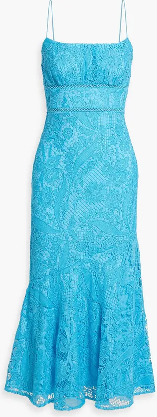 Fluted guipure lace midi dress