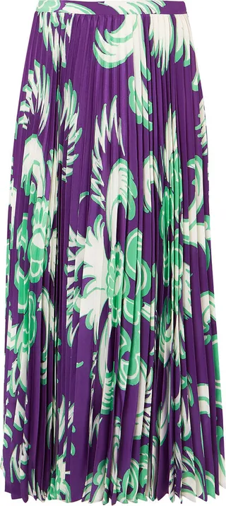 Pleated printed silk-crepe midi skirt