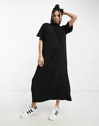 ASOS DESIGN high neck oversized column midi dress in black