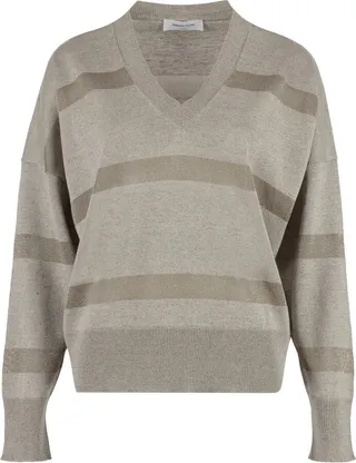 Glitter Embellished V-neck Stripe Sweater