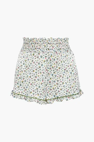 Marta shirred floral-print silk-blend satin pajama shorts