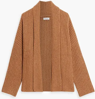 Ribbed mélange wool and cashmere-blend cardigan