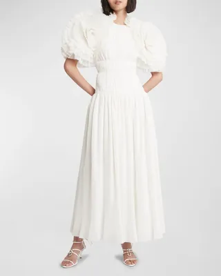 Expressive Pleated Organza Tiered Maxi Dress