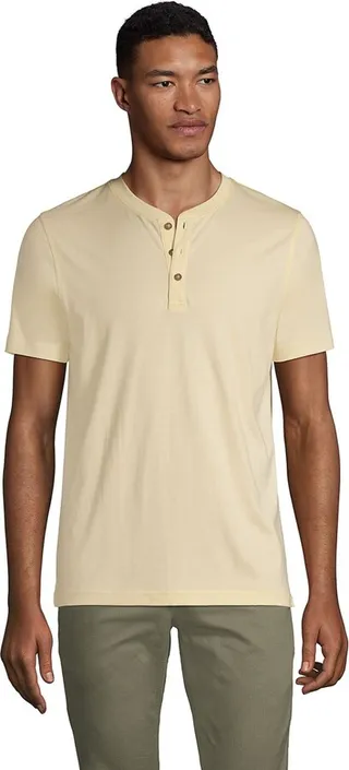 Lands' End Men's Short Sleeve Supima Jersey Henley - Medium - Golden Candle Light