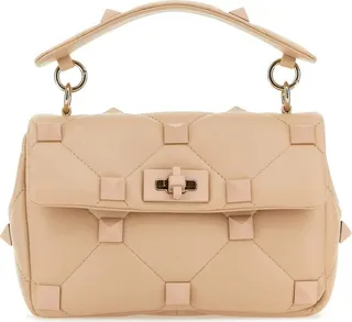 Powder rose Light Pink Nappa Leather Medium Roman Stud Handbag from Valentino Garavani Handbag realized in quilted lamb nappa leather enriched by maxi metal studs on the entire surface.