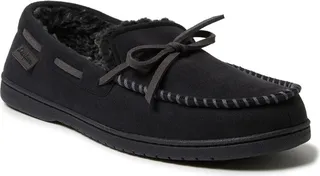 Dearfoams Men's Toby Microsuede Moccasin Slippers with Tie