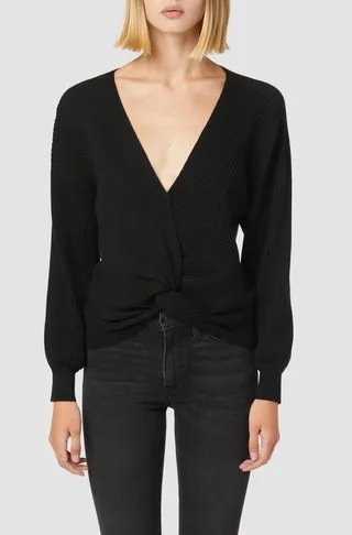 Knotted Front Sweater in Black