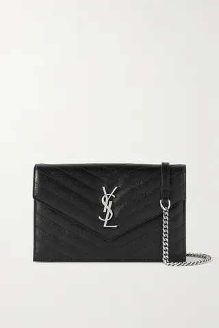 SAINT LAURENT - Monogramme Quilted Textured-leather Shoulder Bag - Black