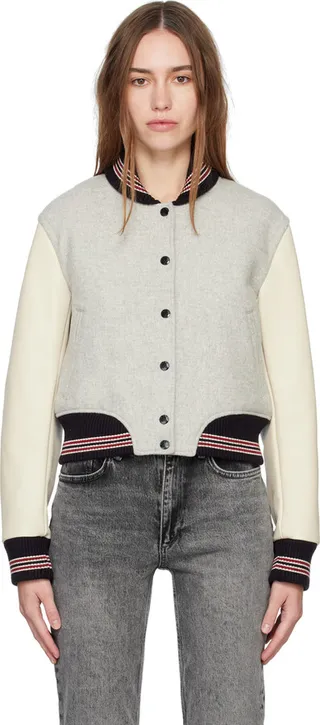 rag & bone Gray Kat Varisty Bomber Jacket