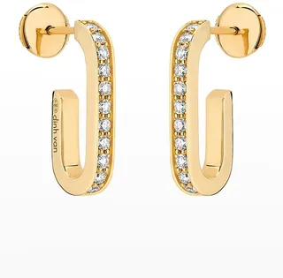 Yellow Gold Maillion Large Diamond Link Earrings