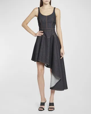 Asymmetric Denim Tank Dress