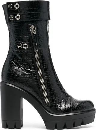 115mm Leather Platform Ankle Boots