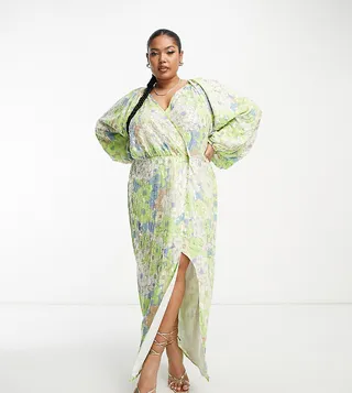 ASOS EDITION Curve sequin wrap midi dress in floral print