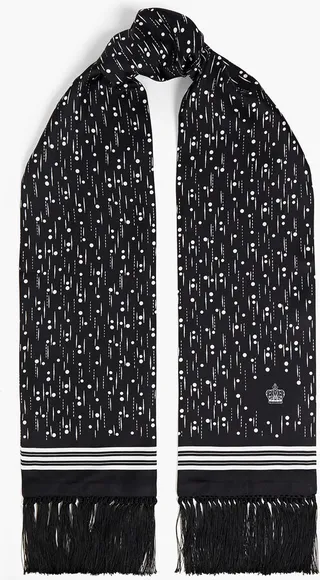 Tasseled printed silk-twill scarf