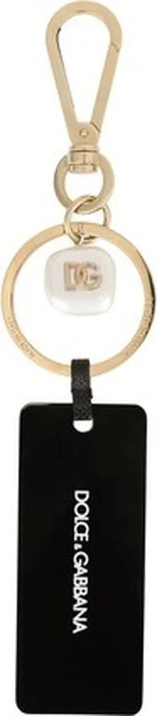 Metal keychain with tag and branded pearl