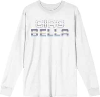 “Ciao Bella” Adult White Long Sleeve Crew Neck Tee-XXL