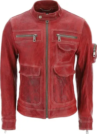 Dolce & Gabbana Multipocket Washed Leather Jacket