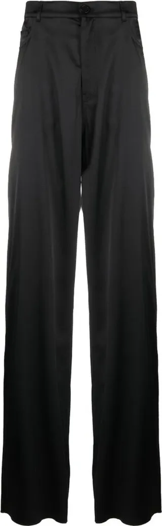 Black Wide Leg Stretch Satin Trousers