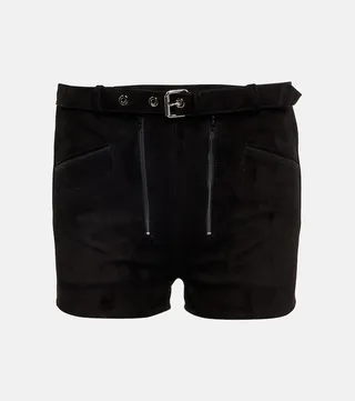 Belted low-rise suede shorts