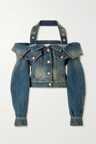 Alexander McQueen - Off-the-shoulder Denim Halterneck Top - Blue