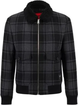 Checked wool-blend aviator jacket with teddy collar
