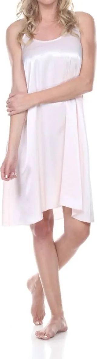 Ruby Satin Knee Length Gown With Spaghetti Straps & Gathered Back in Blush