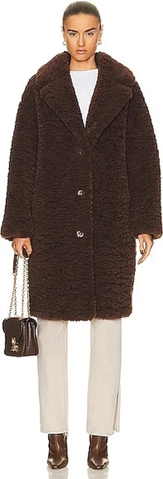 STAND STUDIO Anika Faux Shearling Coat in Brown